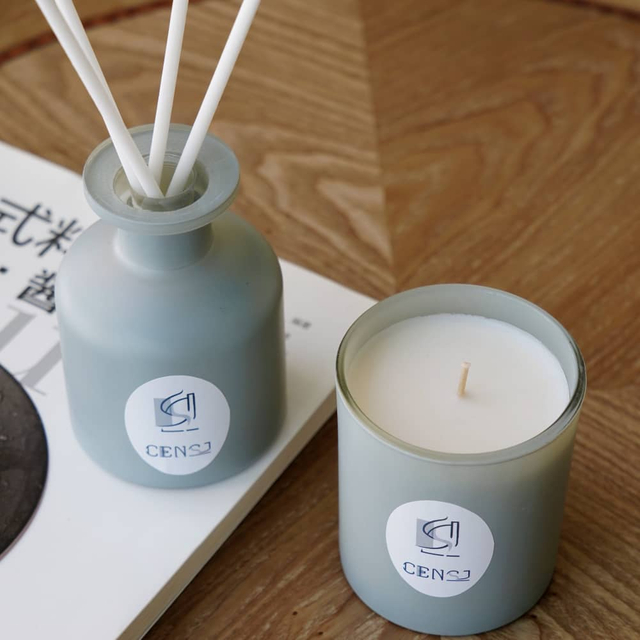 绿色喷砂工艺玻璃香薰蜡烛芦苇扩散器套装