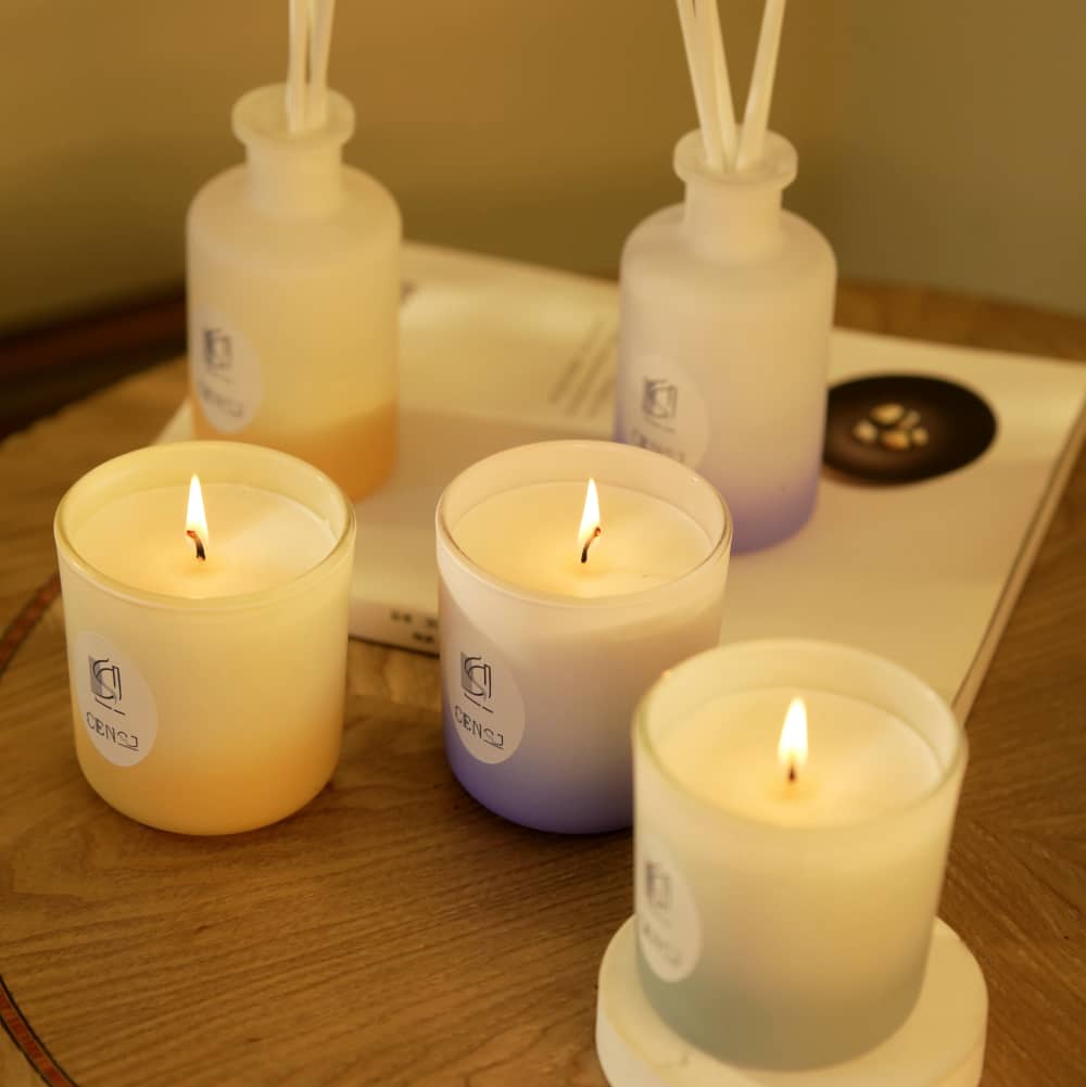 3 色渐变喷砂玻璃罐香薰蜡烛芦苇扩散器套装