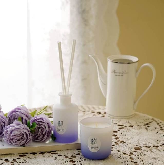 3 色渐变喷砂玻璃罐香薰蜡烛芦苇扩散器套装